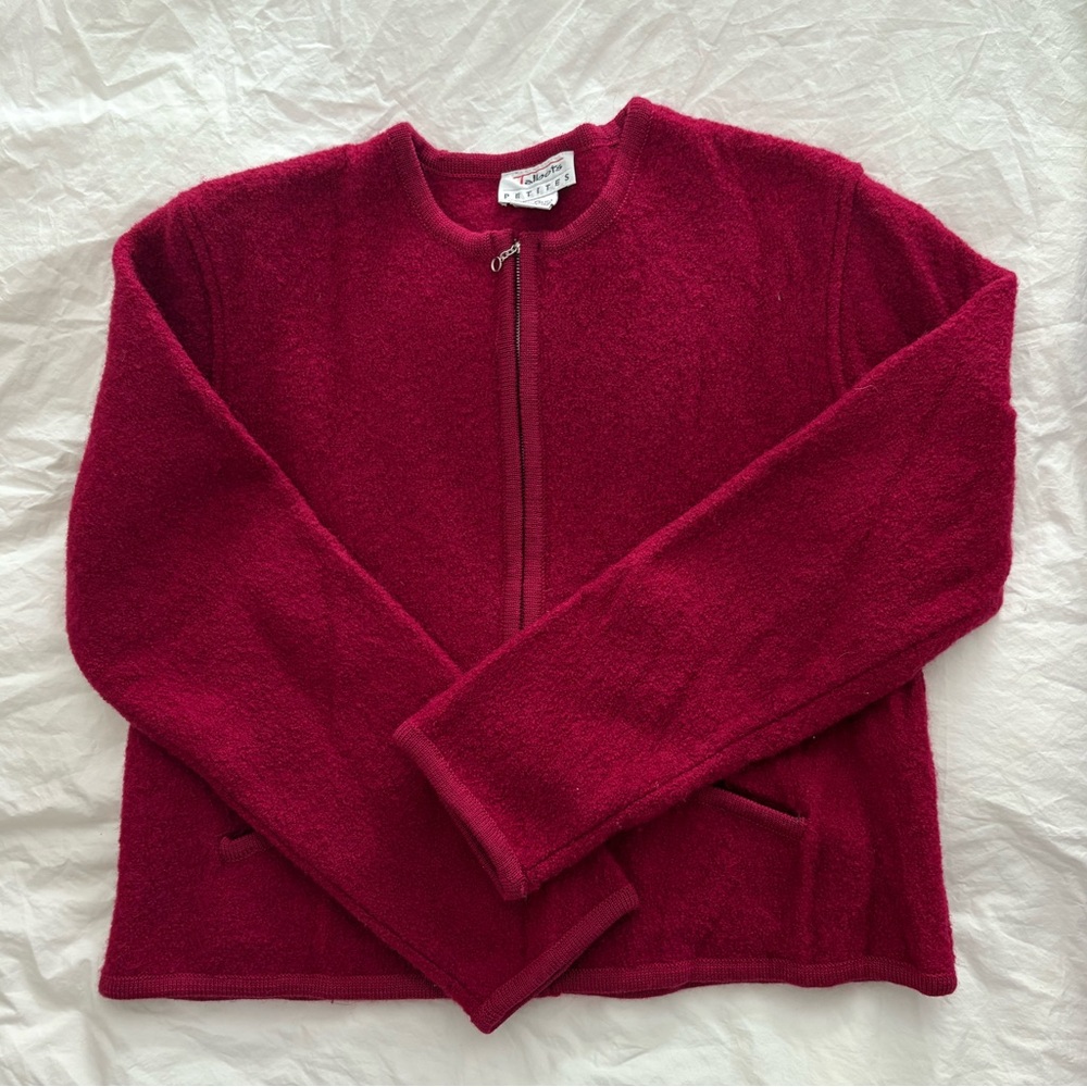 Talbots Raspberry Red 100% Wool Cardigan Jacket